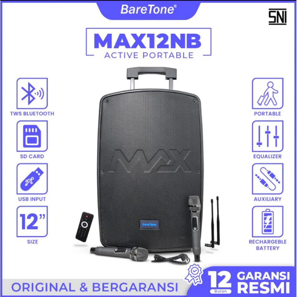 Speaker Aktif Portable Baretone MAX12NB 12 Inch Original Baretone