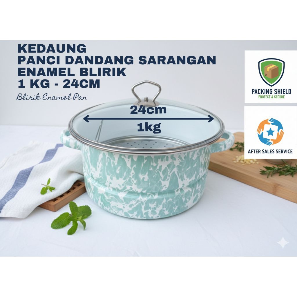 Kedaung - Panci Dandang Sarangan Enamel Blirik 1 Kg - 24cm - Anti Karat & Higienis - Mengkukus, Masa