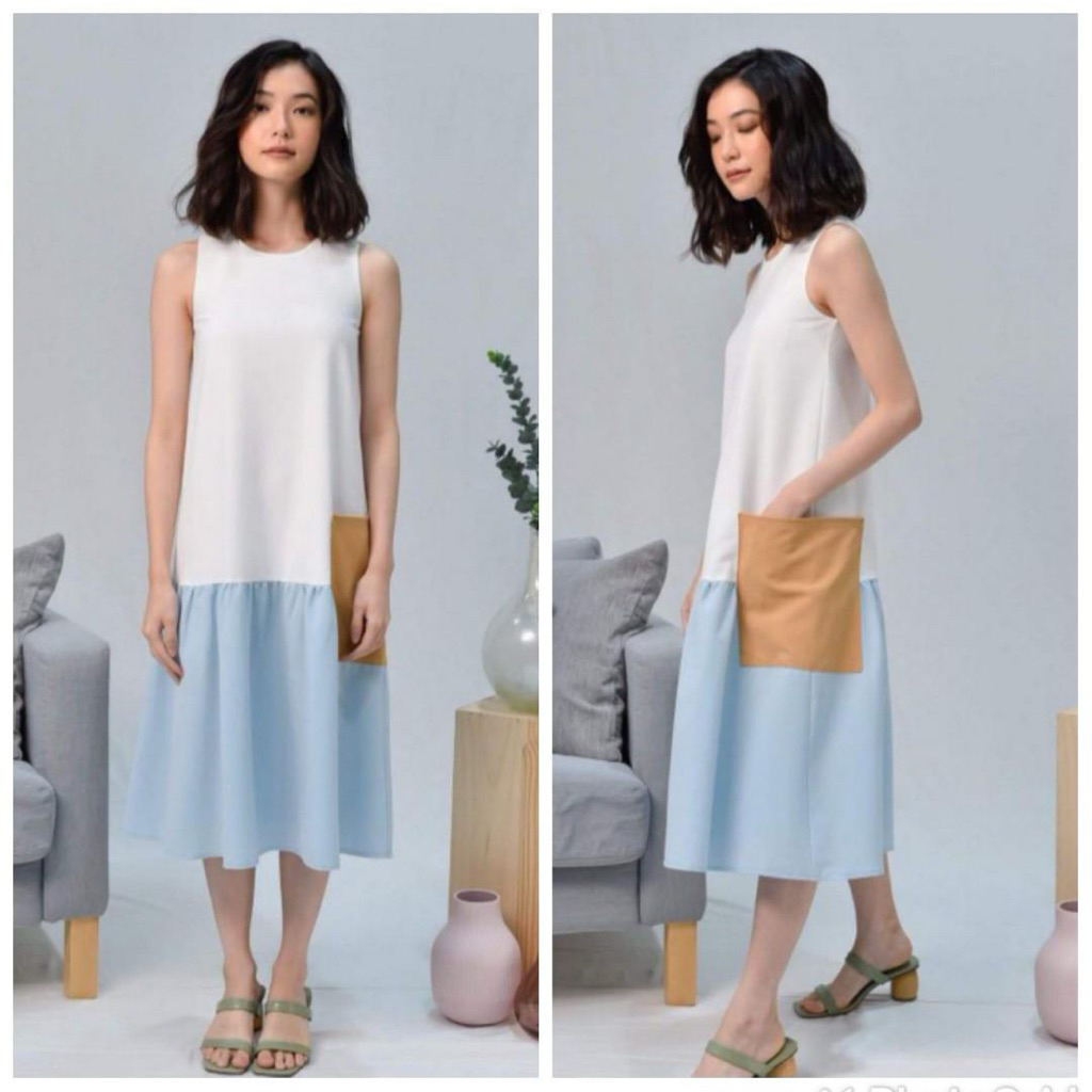 PRELOVED All Would Envy AWE White Dropwaist Sleeveless Midi Dress Fashion Wanita