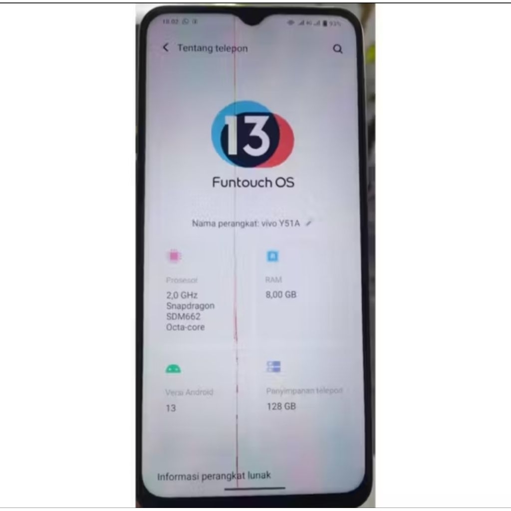 Vivo y51a second minus layar garis selebihnya normal