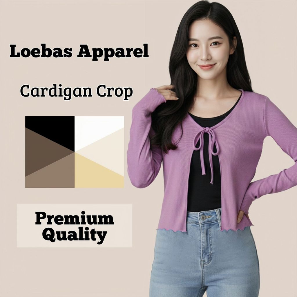 Cardigan Outer Crop Top Rib Rajut Cewek Korean Style Model Tali Depan