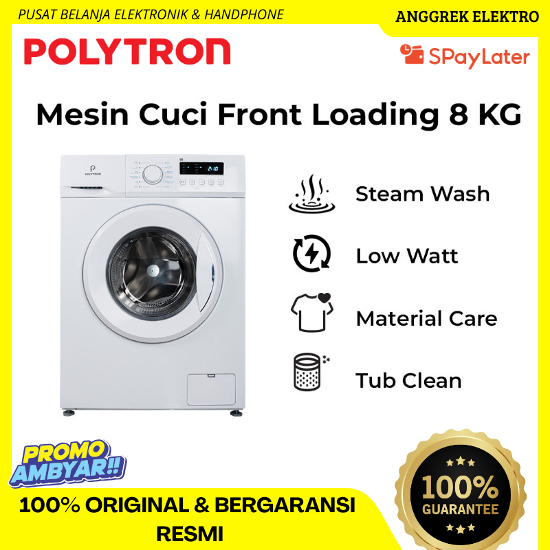 MESIN CUCI POLYTRON PFL8051 FRONT LOADING 8KG PFL 8051 GARANSI RESMI