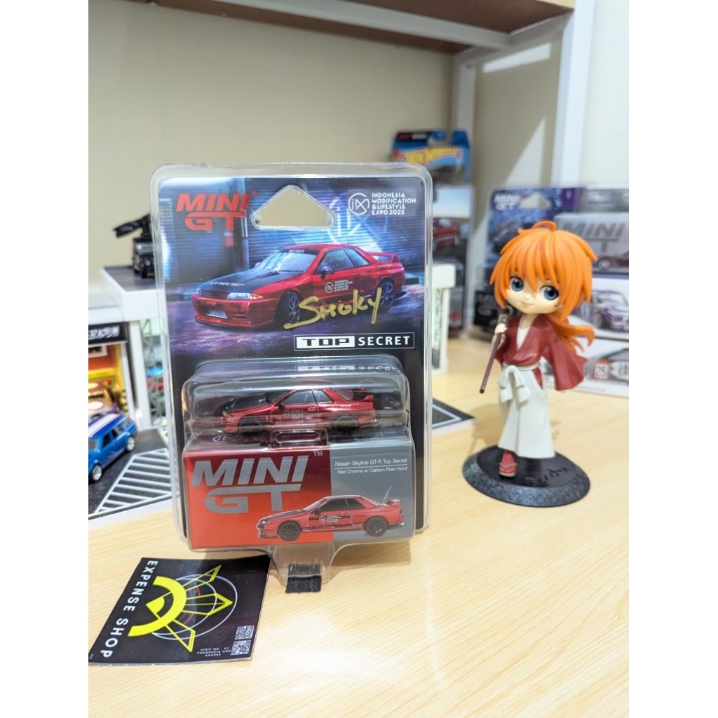 Mini GT 1073 Nissan Skyline GTR Top Secret VR32 Red Chrome with Carbon Hood IMX Event 2025 with Sign