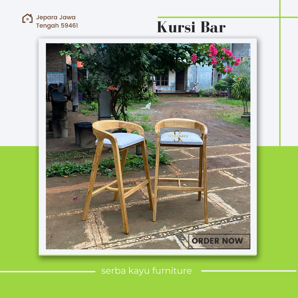 Serba Kayu Furniture Kursi Bar Kayu Jati Kursi Island Kursi Bar Minimalis (Tinggi 75cm)