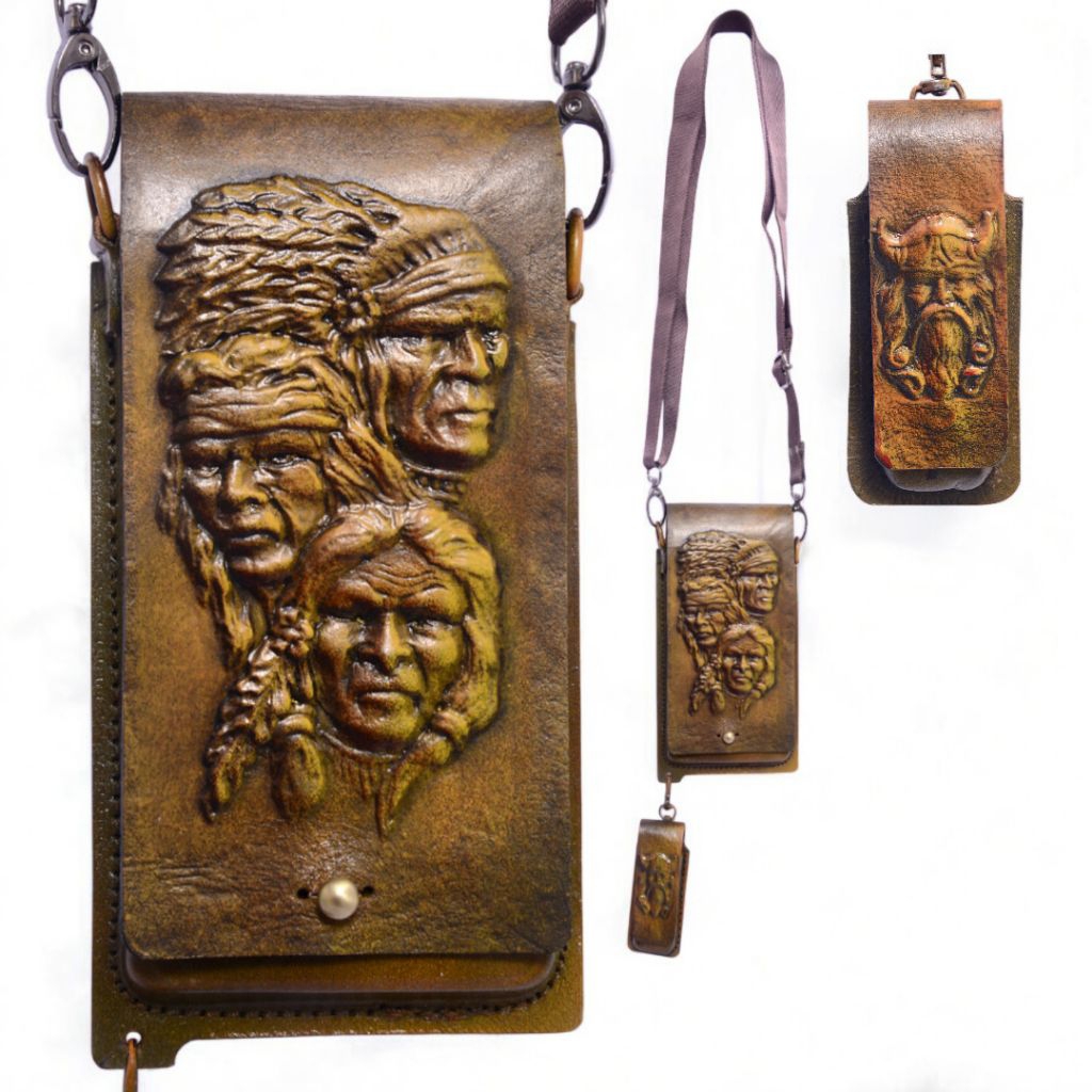 Tas Pinggang HP Kulit Asli Motif Indian - Tas Selempang & Sabuk Multifungsi dengan Desain Unik Tali 