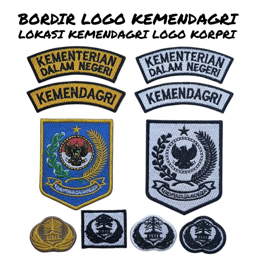 BORDIR KEMENDAGRI LOGO LOKASI KEMENDAGRI KUNING PUTIH KORPRI PUTIH