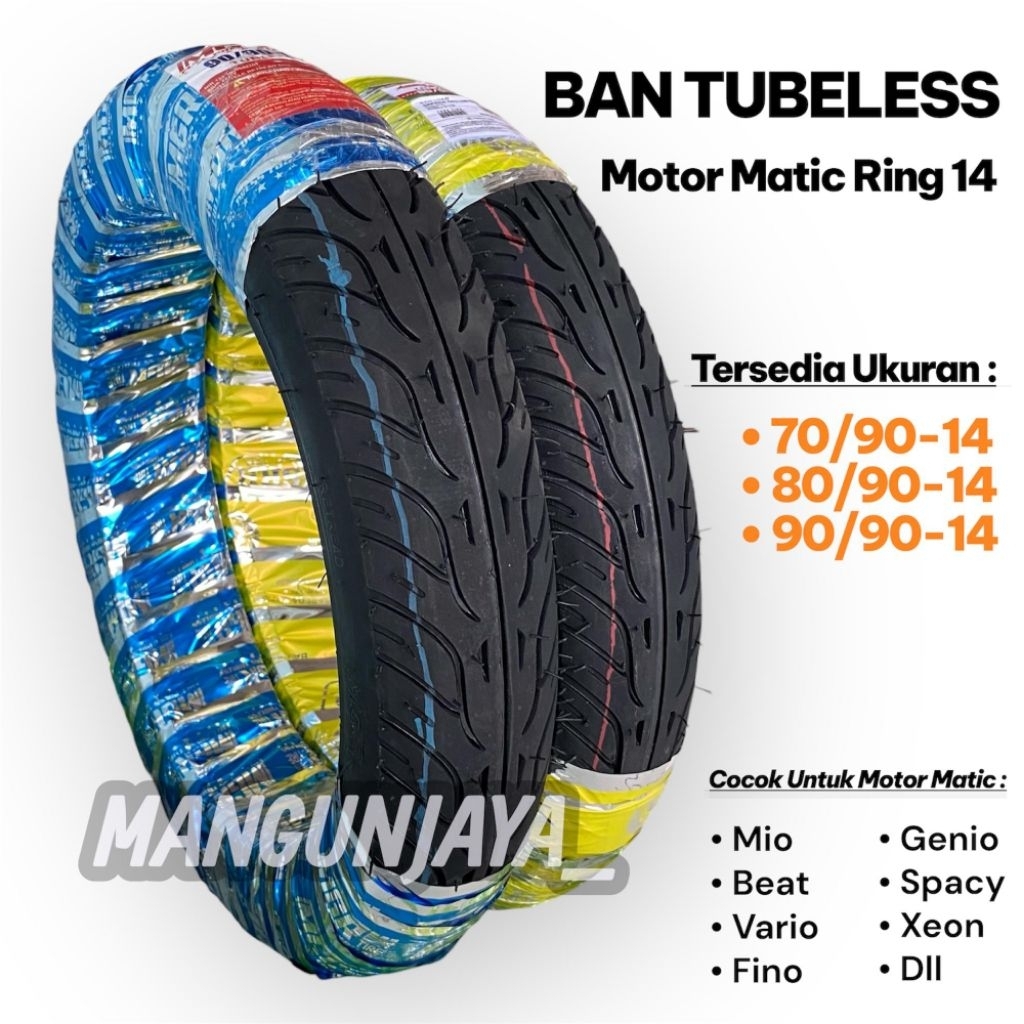Ban Motor Tubeless 80/90-14 & 90/90-14 Matic Cocok Untuk Motor Beat Vario Mio Fino Anti Licin & Awet