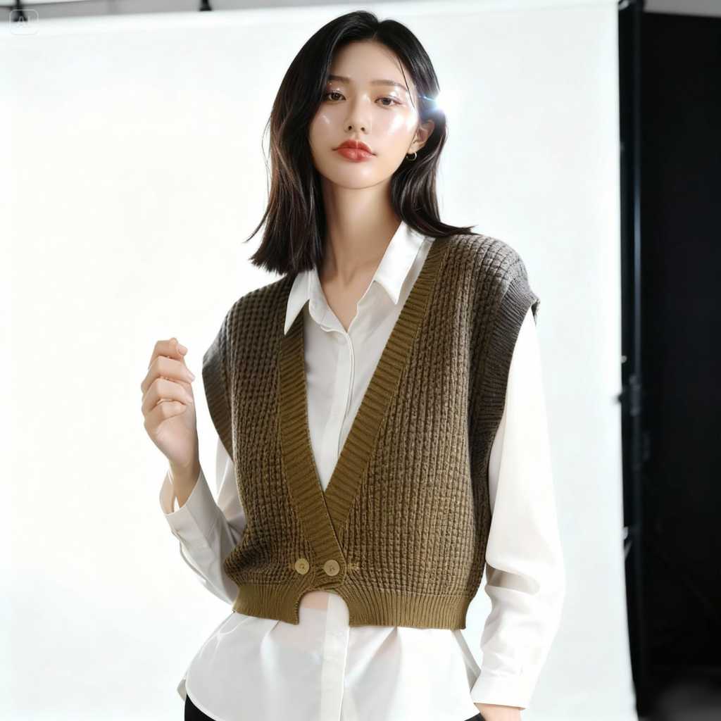 Produsen Rajut Bandung-Vest Rompi Wanita Rajut Premium dengan Kancing Aktif Lembut