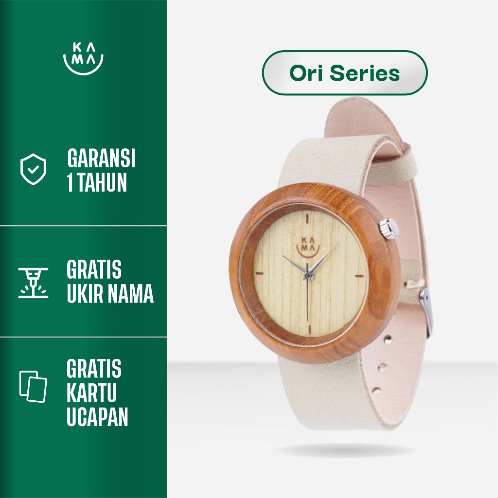 Kama Watch Jam Tangan Kayu Jati Dial Putih