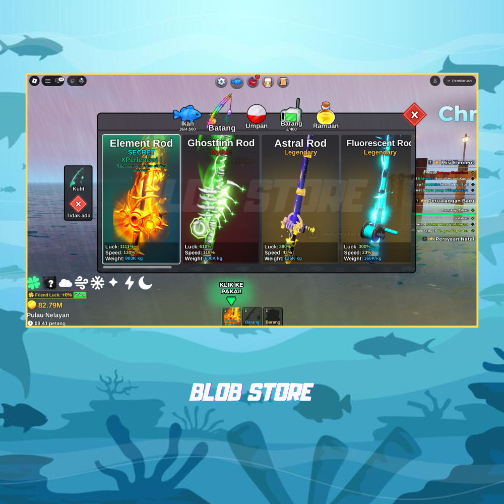 Akun Fish It Element Rod + Singular Bait + 80m Coins