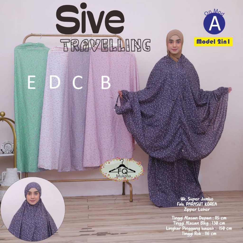 Mukena Dewasa Sive Travelling Original FQ Mukena Parasut Korea Super Jumbo Premium 2in1 Resleting Le