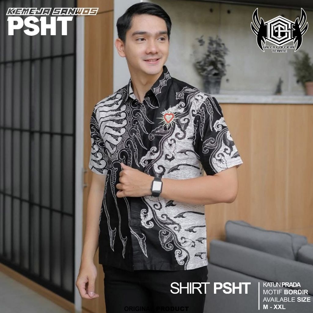 KEMEJA BATIK PSHT MOTIF BUNGA LENGAN PENDEK - KEMEJA BATIK PRIA KASUAL - KEMEJA BATIK PRIA LENGAN PE