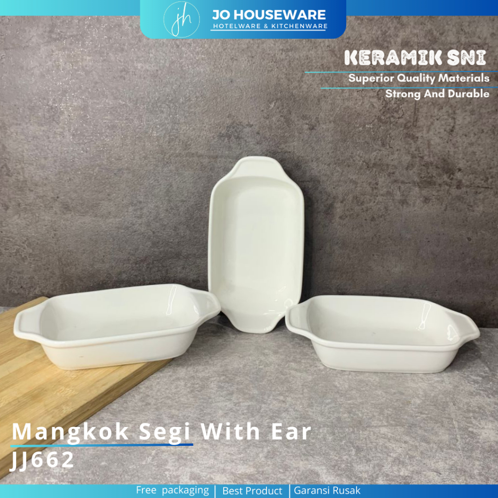 Mangkok Segi With Ear Segi  Keramik Premium Putih Polos hotelware serbaguna JJ662/JJ394