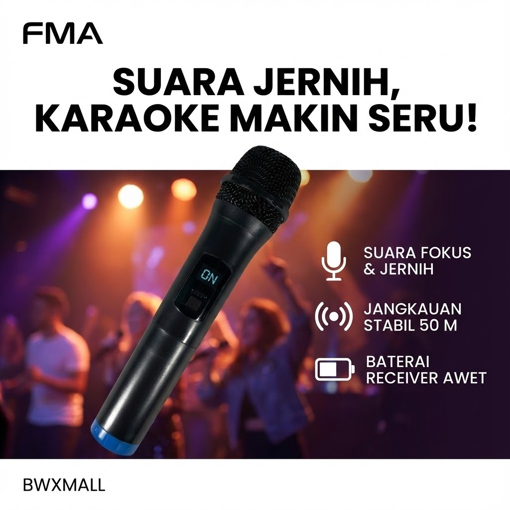 Wireless Microphone FMA RI-28 Mic Genggam 2.4GHz Stabil Low Latency Layar LED Digital Solusi Audio V