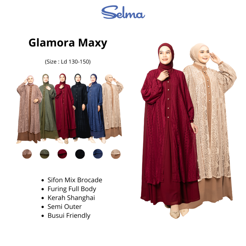Gaun Glamora Jumbo LD 130 LD 150 model semi outer untuk Pesta Kondangan  bahan Brukat Mix Ceruty ful