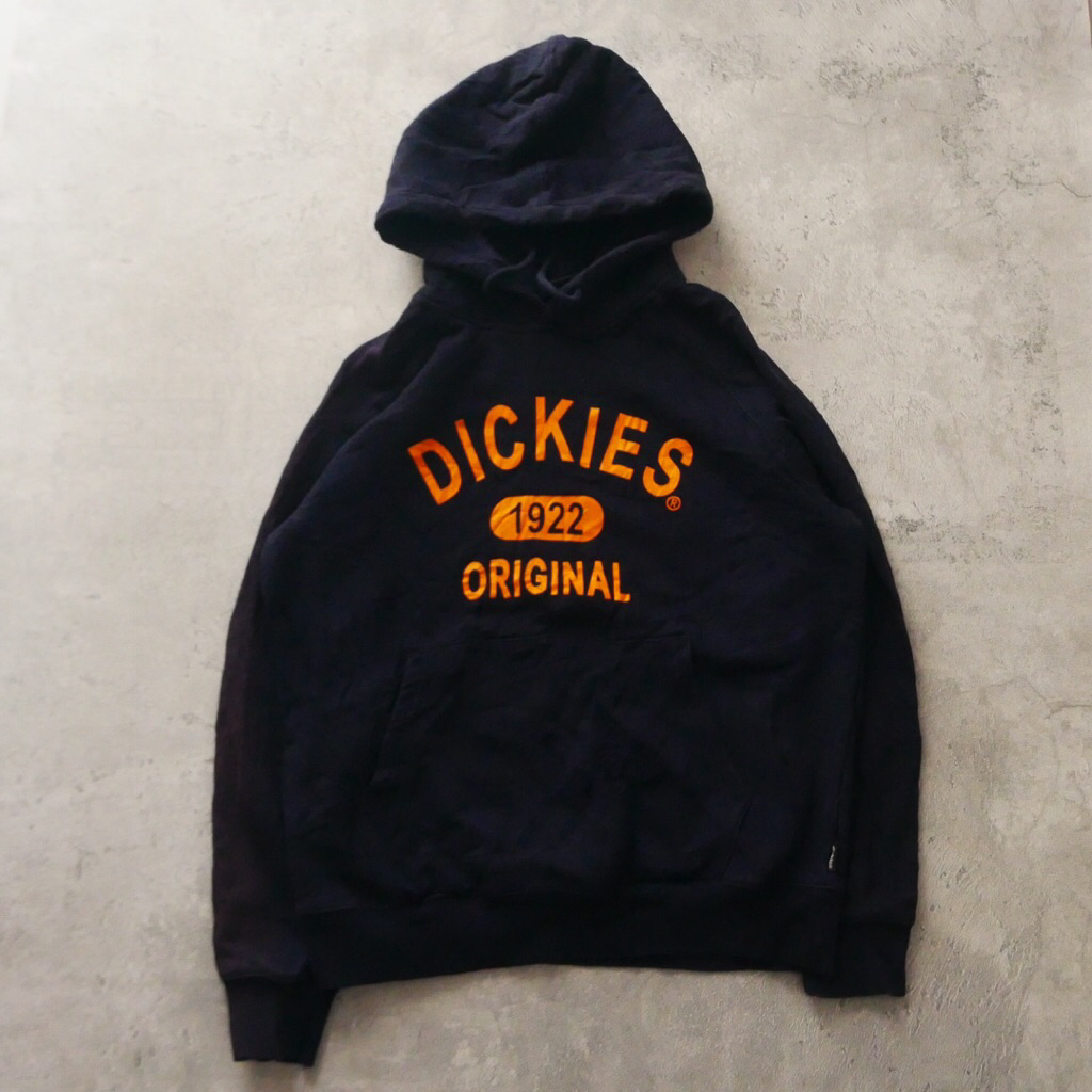 Navy Dickies hoodie with orange curved logo "DICKIES 1922 ORIGINAL" on the front