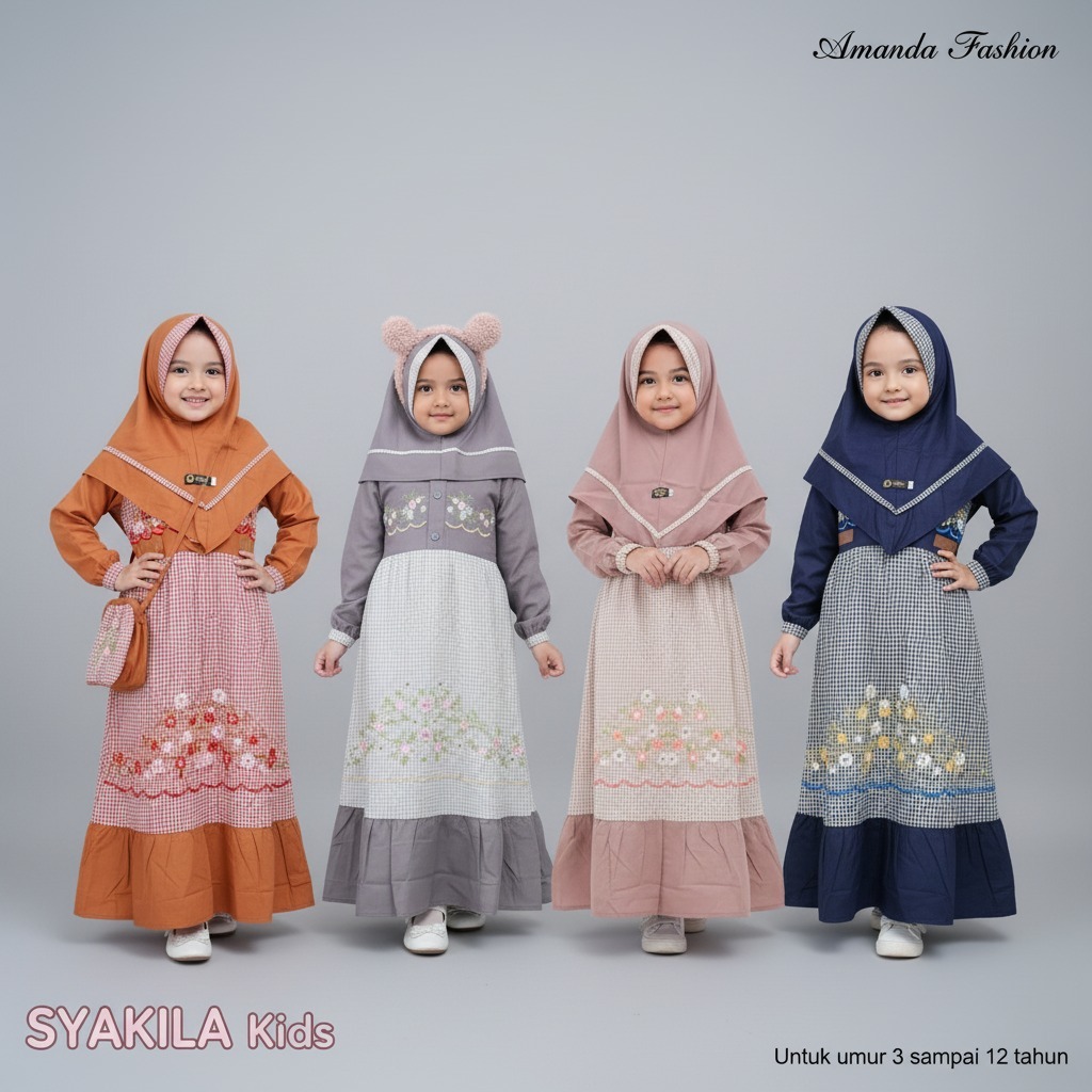 Gamis Amanda Syakila Kids Bordir Katun Twill Premium Mix Katun Haruka