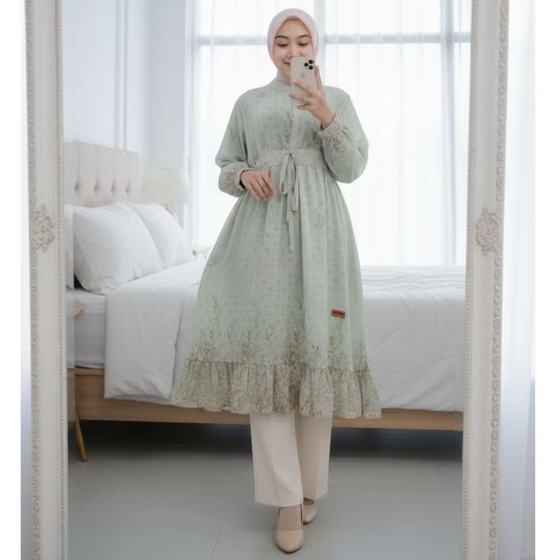Naykamila Tunik Ceruty Motif Babydoll Serut Depan Tunik Motif Simple Cocok Untuk Pesta atau Kondanga