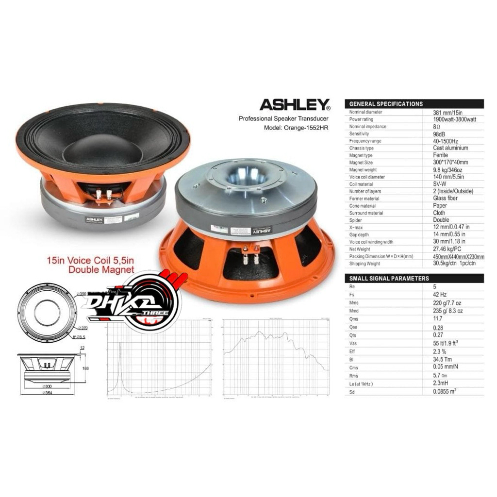 SPEAKER ASHLEY COMPONENT ASHLEY ORANGE 1552 H VC 5.5 inch DOUBLE MAGNET BARU / Speaker Ashley 15 Ora