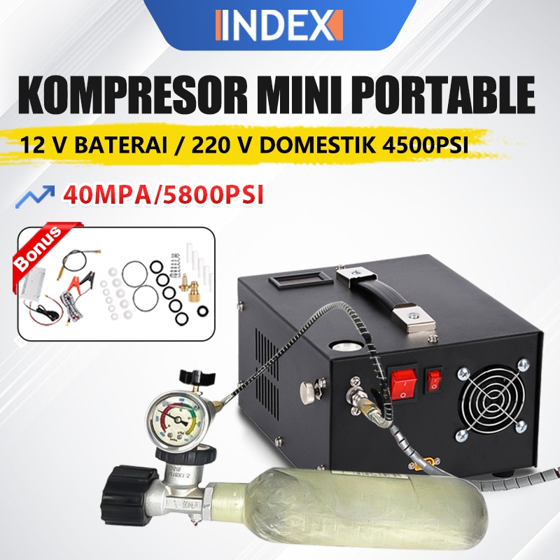 INDEX Portable Electric Air Compressor 12V 4500PSI 40MPa - Mini PCP Pump for Oxygen Tabung / Kompres