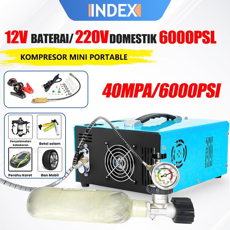 INDEX Portable Electric Air Compressor 12V 6000PSI 40MPa Mini PCP Pump Kompresor Mini Portable 12v 6