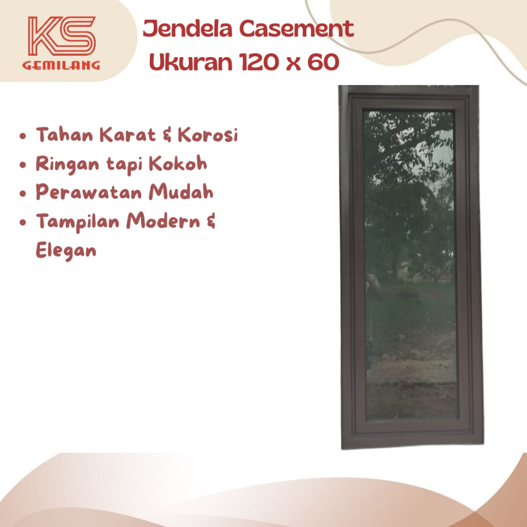 Jendela Casement Aluminium Ukuran 120 x 60 Kusen 3 inchi