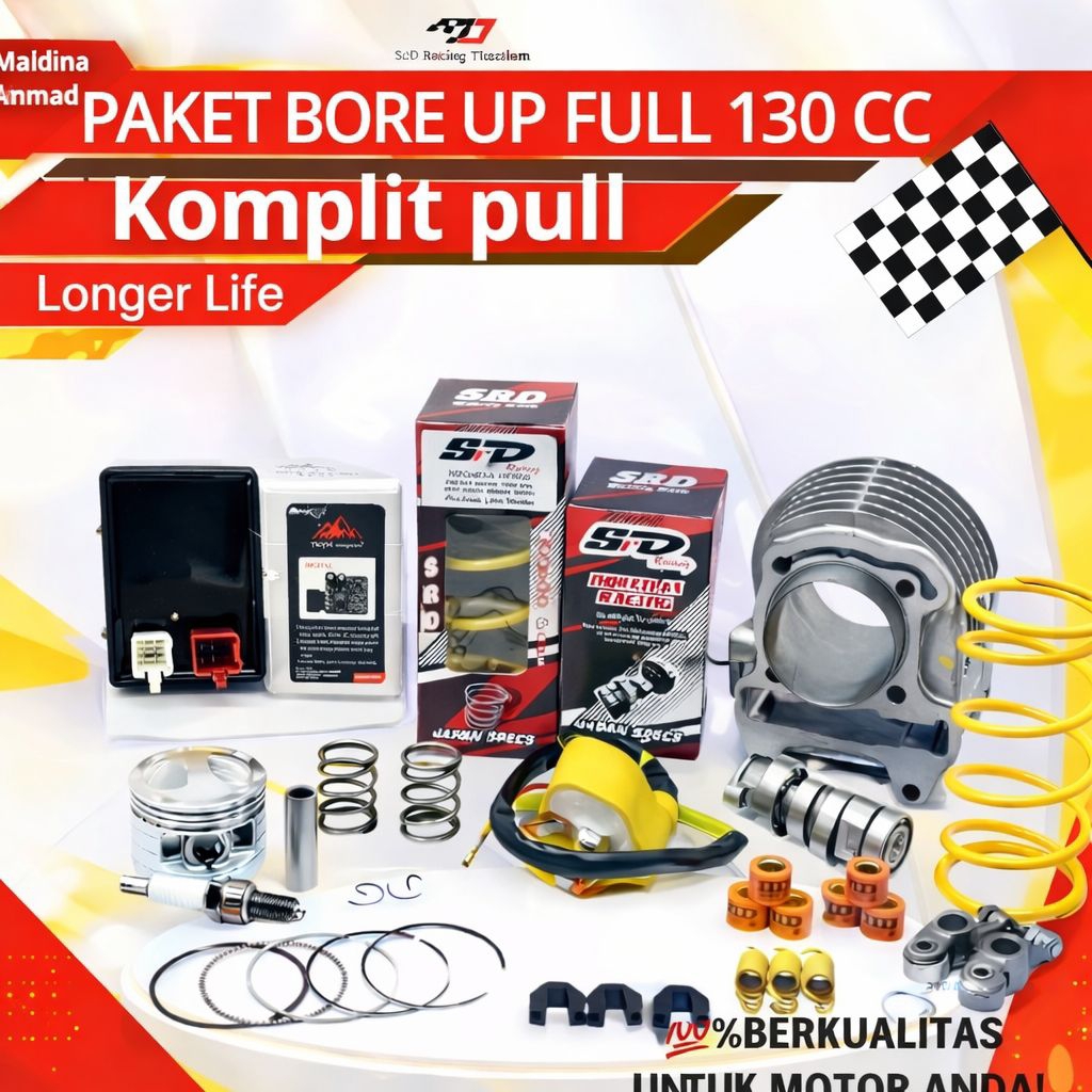 PAKET BORE UP BEAT KARBU 130CC FULL BLOK SET 54.5mm CDI/ECU PER KLEP SWEDIA PER KAMPAS KLIP RUMAH RO
