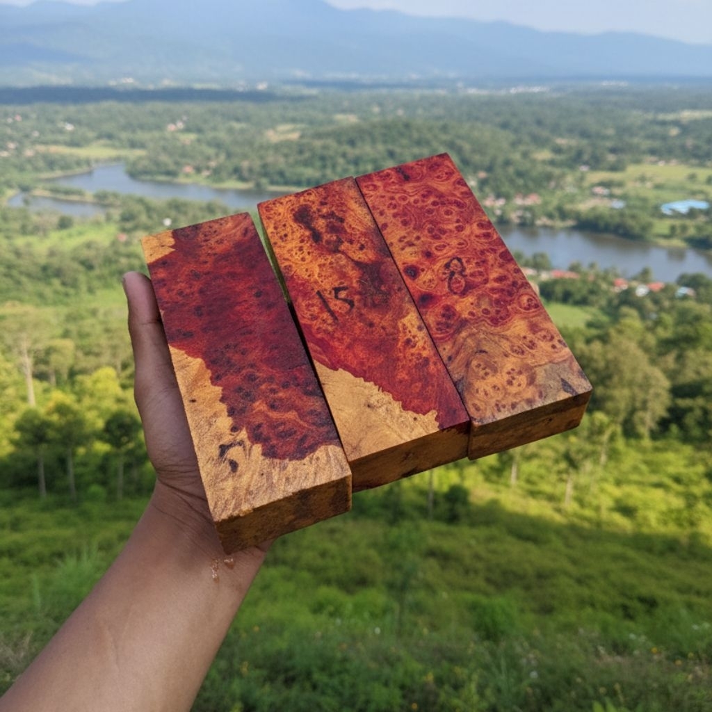 1pcs BEBAS PILIH BURL AMBOYNA ASLI UNTUK BAHAN GAGANG 15x5x3 BAHAN GAGANG PISAU DAN GOLOK ELMAX BOHL