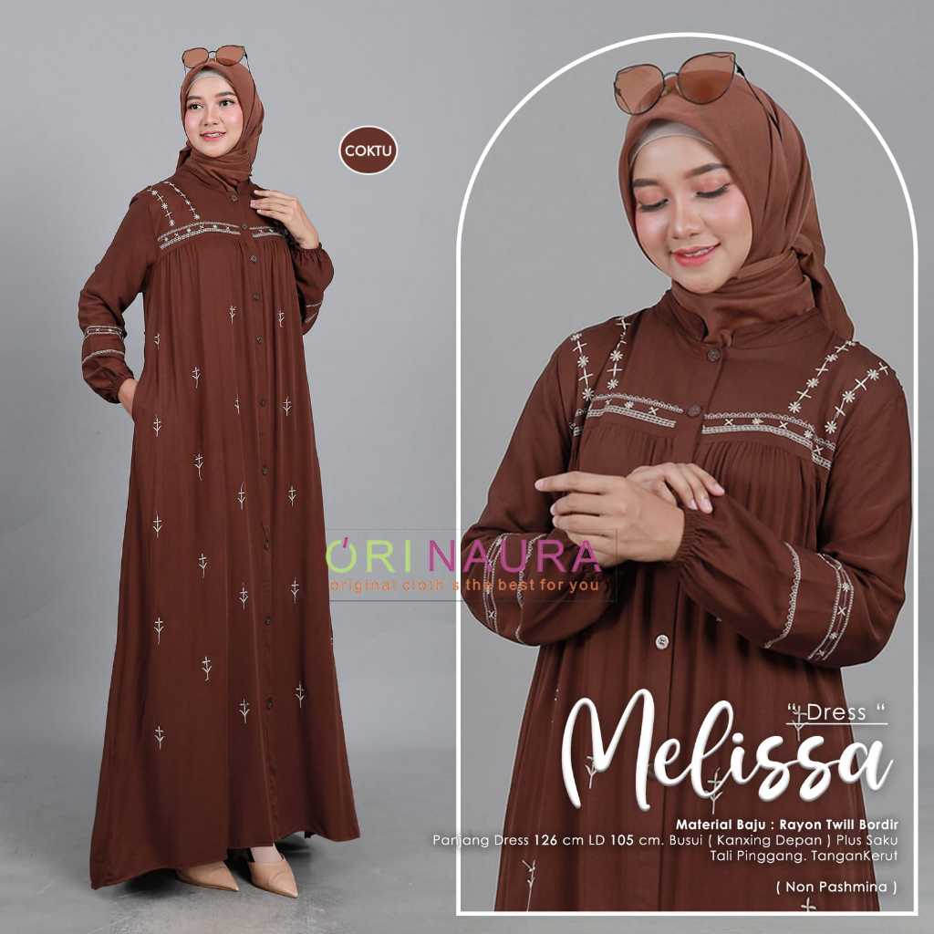 Orinaura Melissa Dress | Gamis Bordir Rayon Twill Terbaru & Busui Friendly