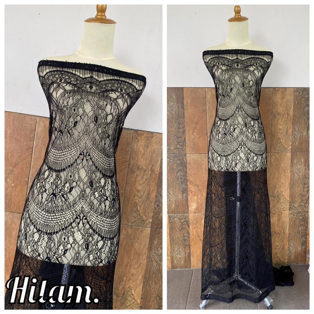 KAIN BROKAT CHANTILY LACE PANEL SERIAN KHUSUS WARNA HITAM