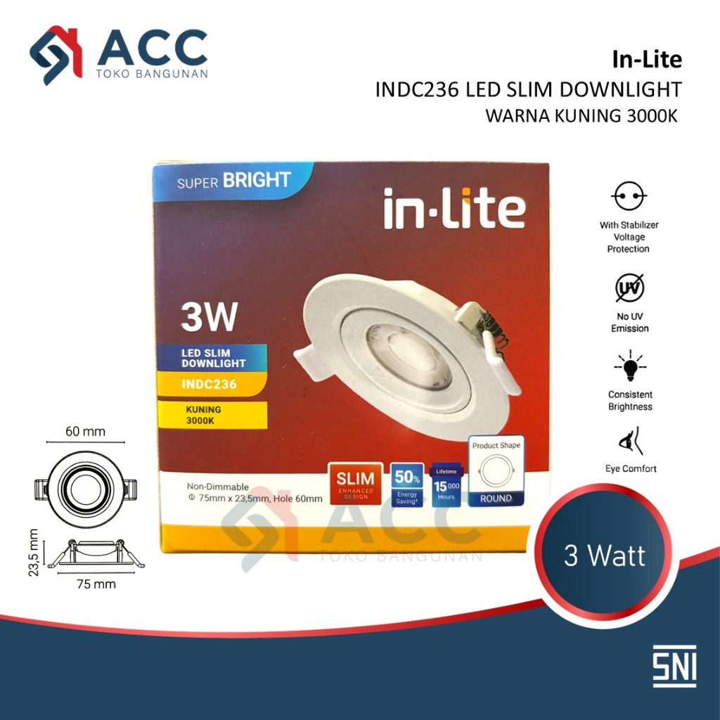 INLITE INDC236 3W 3 WATT LED SLIM SPOTLIGHT LAMPU SOROT SPOT LIGHT