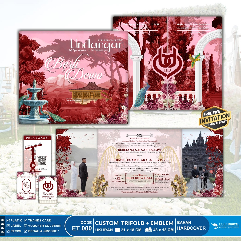 Undangan Pernikahan Trifold Hardcover + Emblem / Lipat Tiga Custom