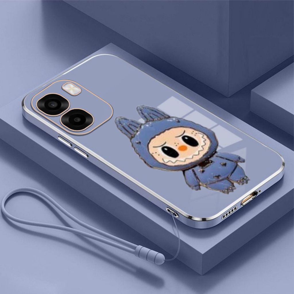 Case Oppo A6x A6 A6 Pro Reno 15 5G 15F Labubu Mirror Stand Premium Silicon Plating Free Lanyard Ansa