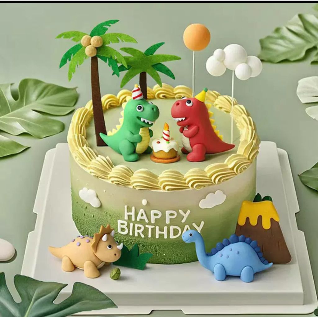 hiasan cake ulang tahun binatang dino dekorasi cake anak cowok cewek lucu
