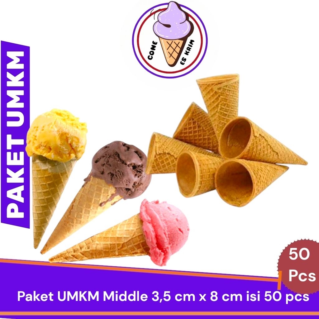 PAKET UMKM Cone Es krim Middle 3,5cm x 8cm Isi 50 pcs Cone Es Krim Renyah