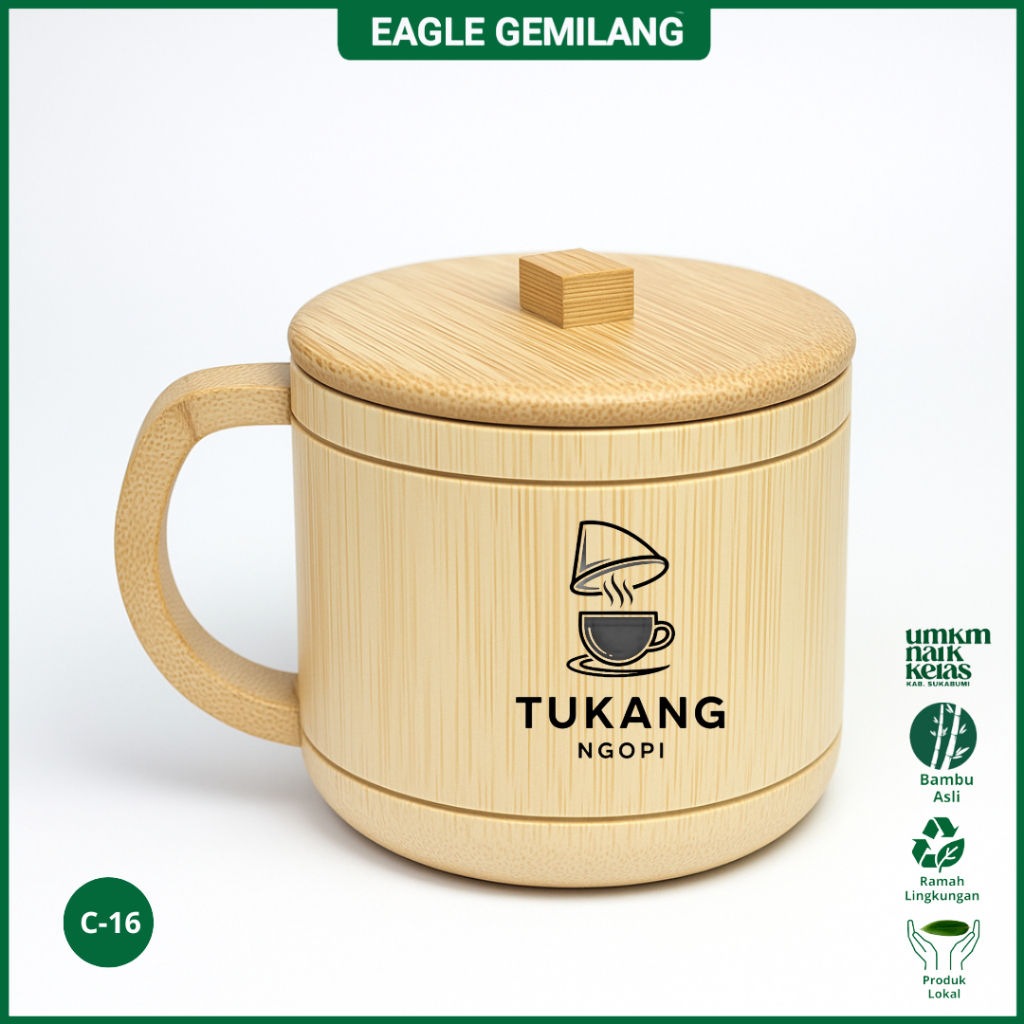 Cangkir Gelas Bambu Tutup Bambu,  ( CUSTOM NAMA + TUTUP ) Gelas Kopi Unik Klasik Estetik Kerajinan T