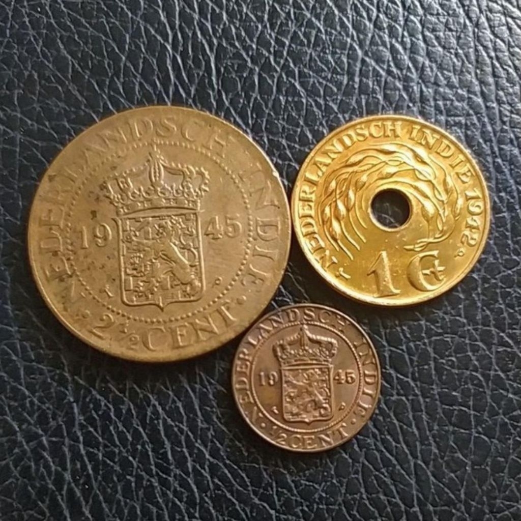 set 3 keping koin nederlands indie thn 1945 jaman belanda