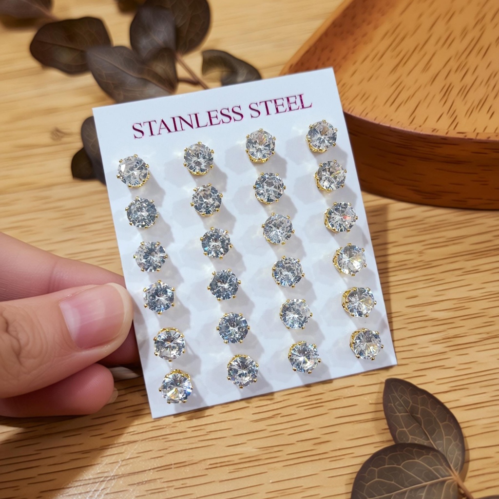 anting giwang tusuk berlian mata satu kuning 24 karat cantik mewah simple