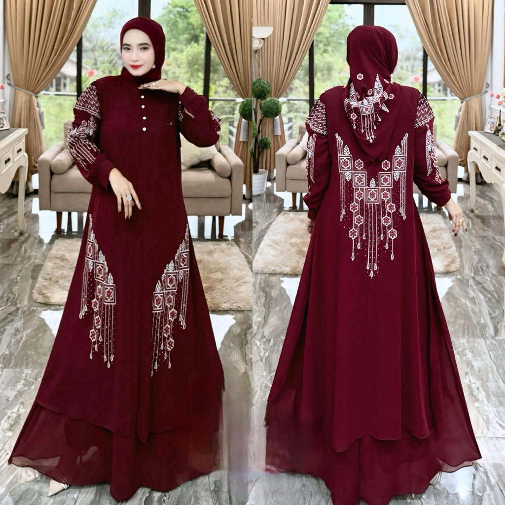 NADIRA DRES BORDIR 3in1 SET SCRAFT TERBARU GAMIS LEBARAN2026