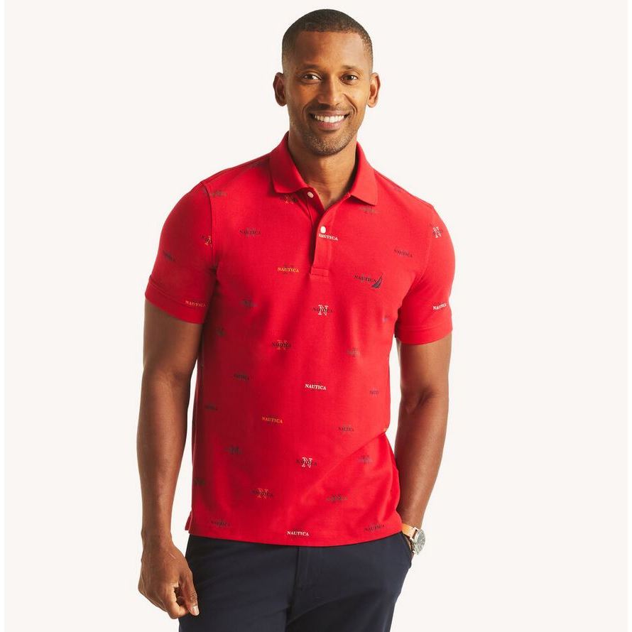 Kaos Polo Pria Nautica Classic Fit Printed Polo Tango Red Original