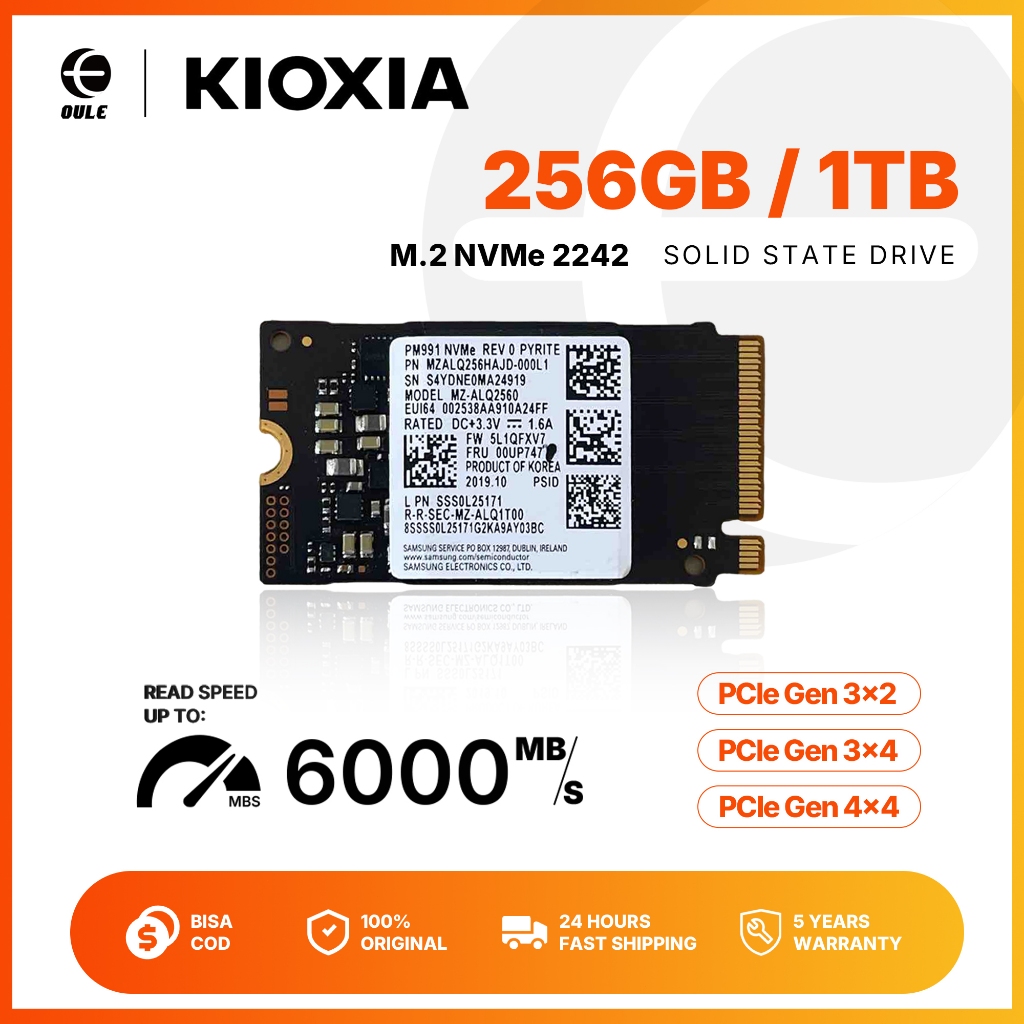 KIOXIA SSD NVMe M.2 2242 256GB / 1TB PCIe 3.0 / 4.0 - Kecepatan hingga 6000MB/s untuk Laptop & PC - 