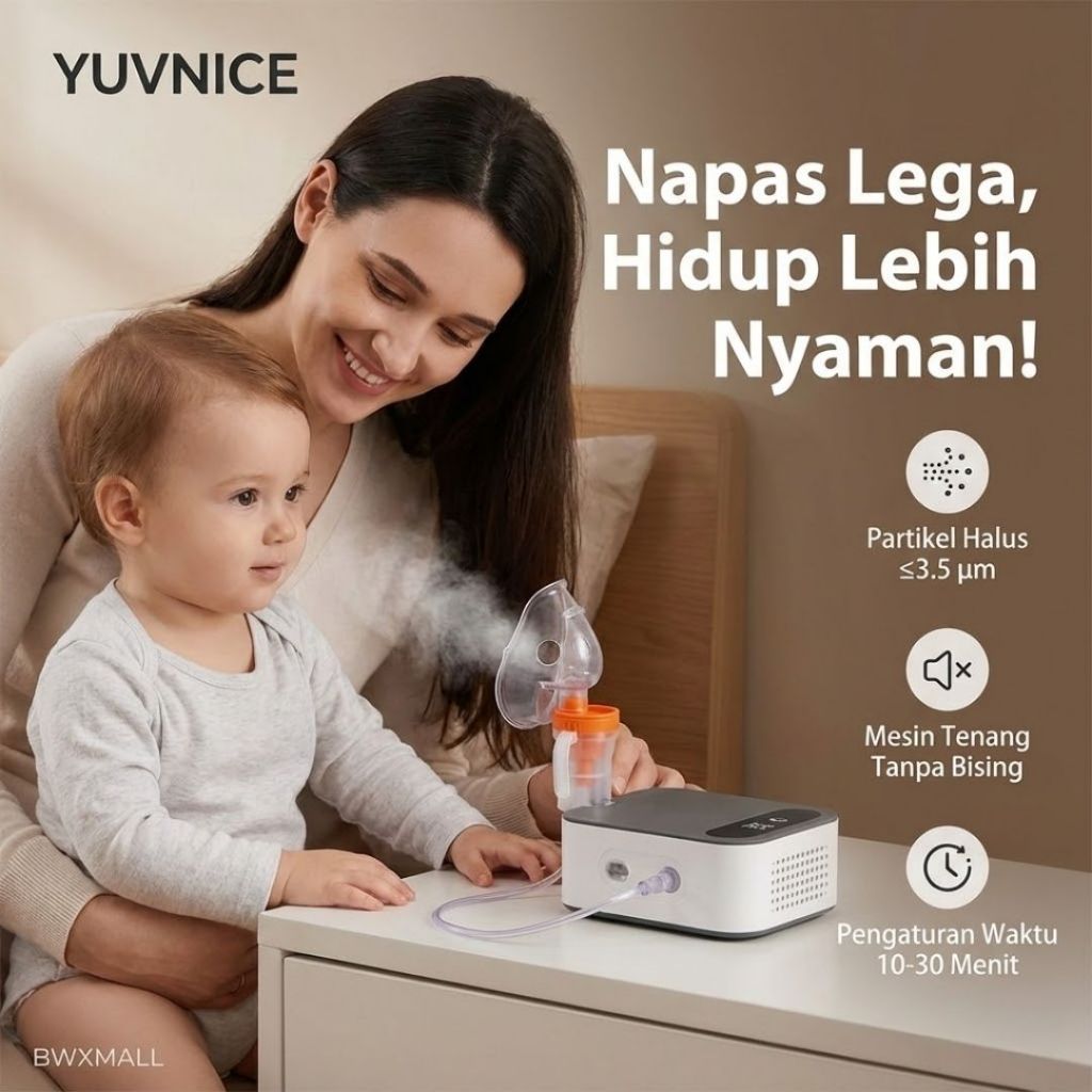 Alat Bantu Pernapasan YUVNICE Compressor Nebulizer Portable Mesin Uap Obat Paru Paru Asma Bronkitis 