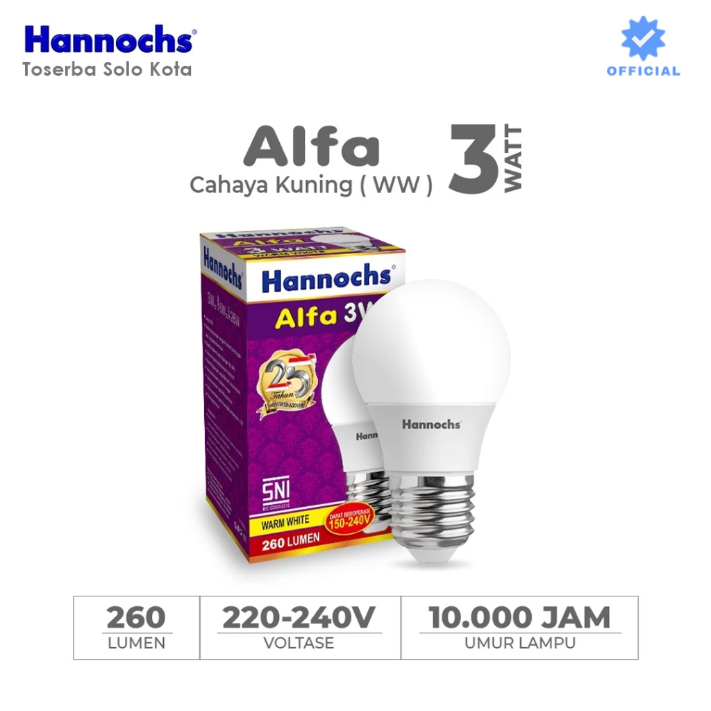 Lampu Bohlam LED Hannochs Alfa 3 watt Cahaya Kuning