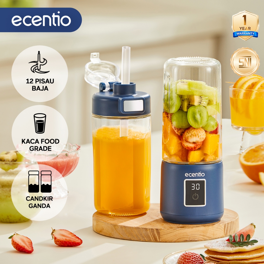 ecentio LED touchscreen juicer portable Dual Cup blender jus buah 500ml+500ml Kaca Gelas blender kap