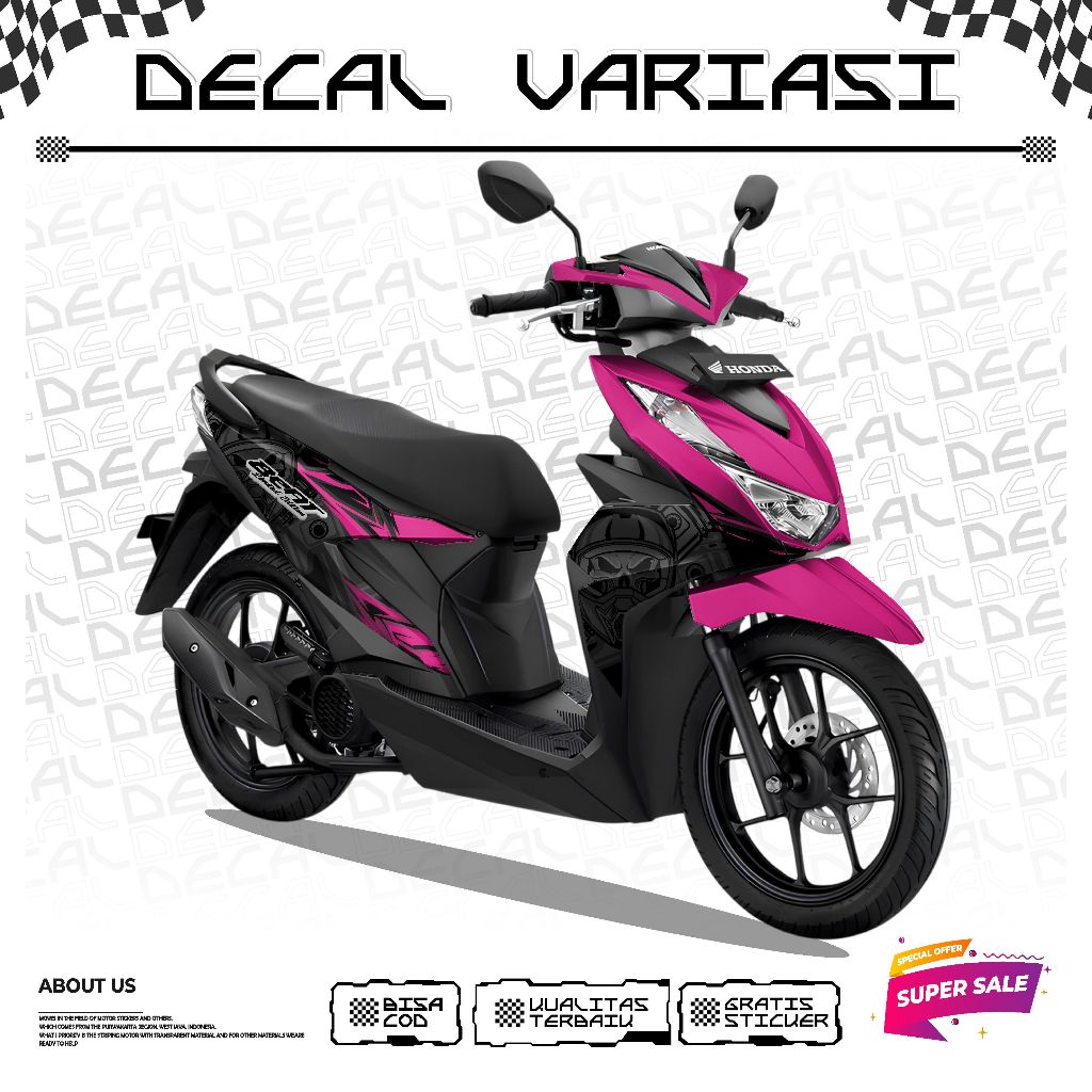 VARIASI SATU SET DECAL STICKER FUL BODY UNTUK MOTOR BEAT DELUXE GEN 1 NEW MOTIF BINTANG KEREN