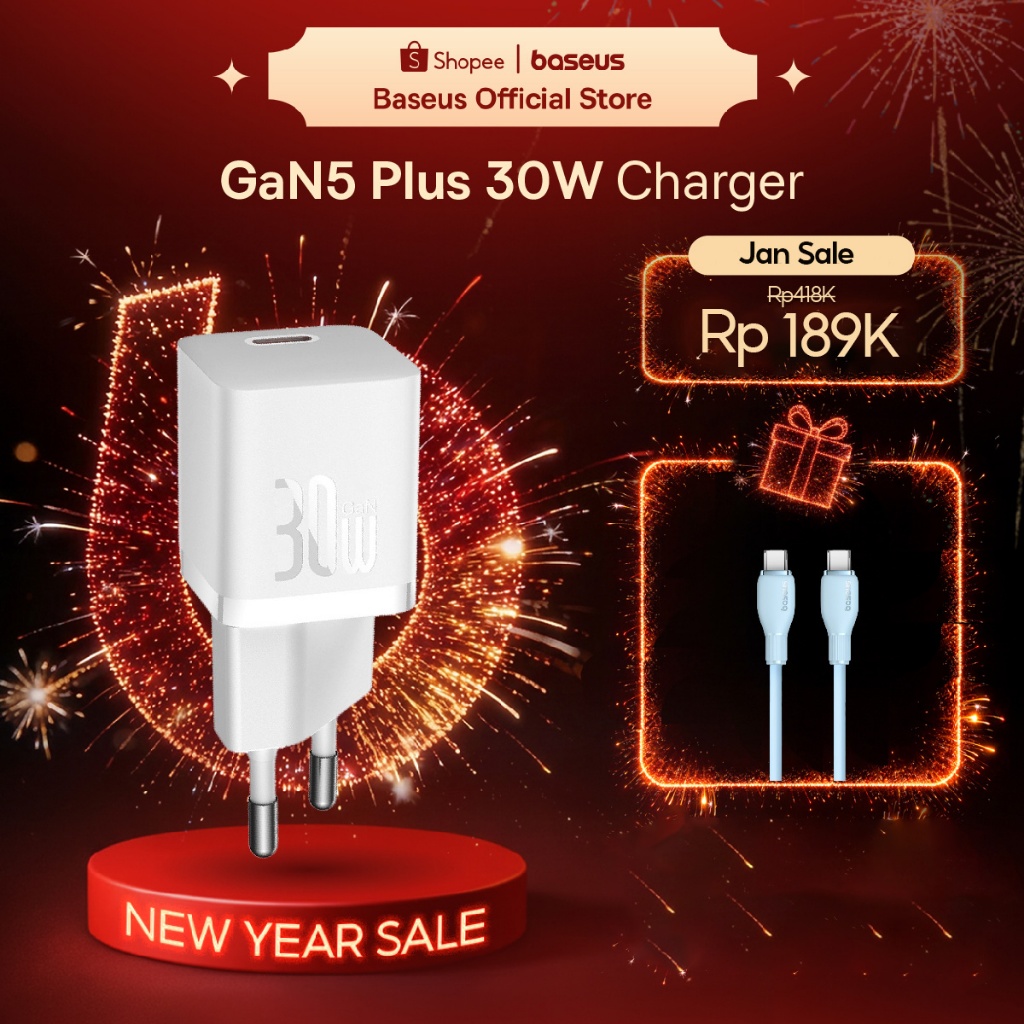 Baseus Kepala Charger GaN5 Plus Fast Charging Mini 30W EU Type C Travel