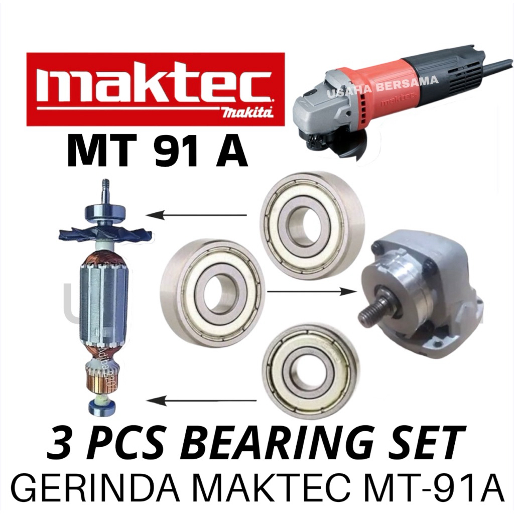 Bearing Set 3pcs Mesin Gerinda Maktec MT91A Laher Laker Lahar Bagian Kepala Spindle Angker Atas Bawa