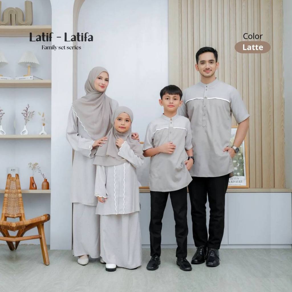 RISKIRICH Sarimbit Keluarga One Set Series Bordir Latif Latifa Latte Terbaru