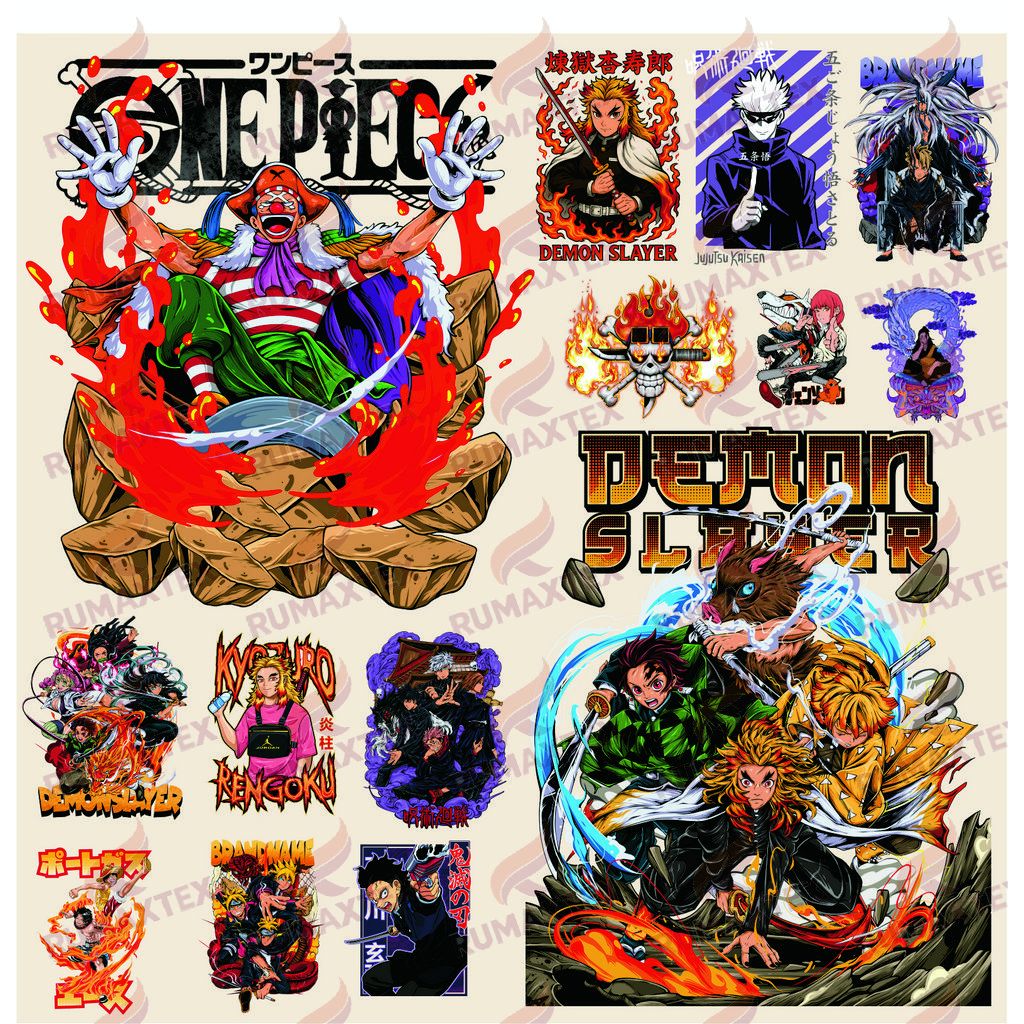 cetak sablon baju setrika satuan Anime Campur siap press dtf AM2