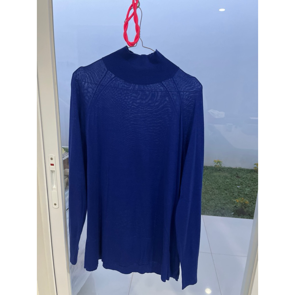 [Preloved] Zara - Blue Turtleneck Semi Sheer Top
